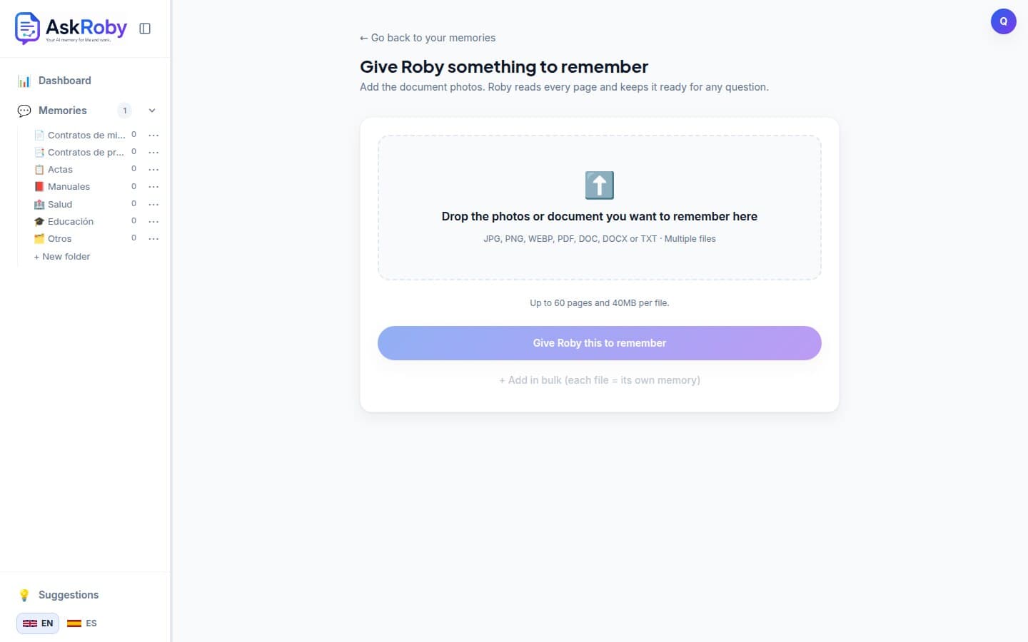 Uploading a document to AskRoby